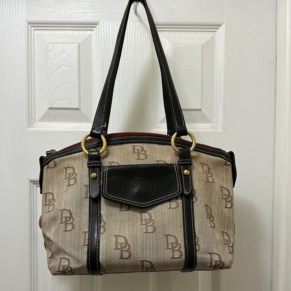 Dooney & Bourke Black and Tan Shoulder Bag with Classic Design